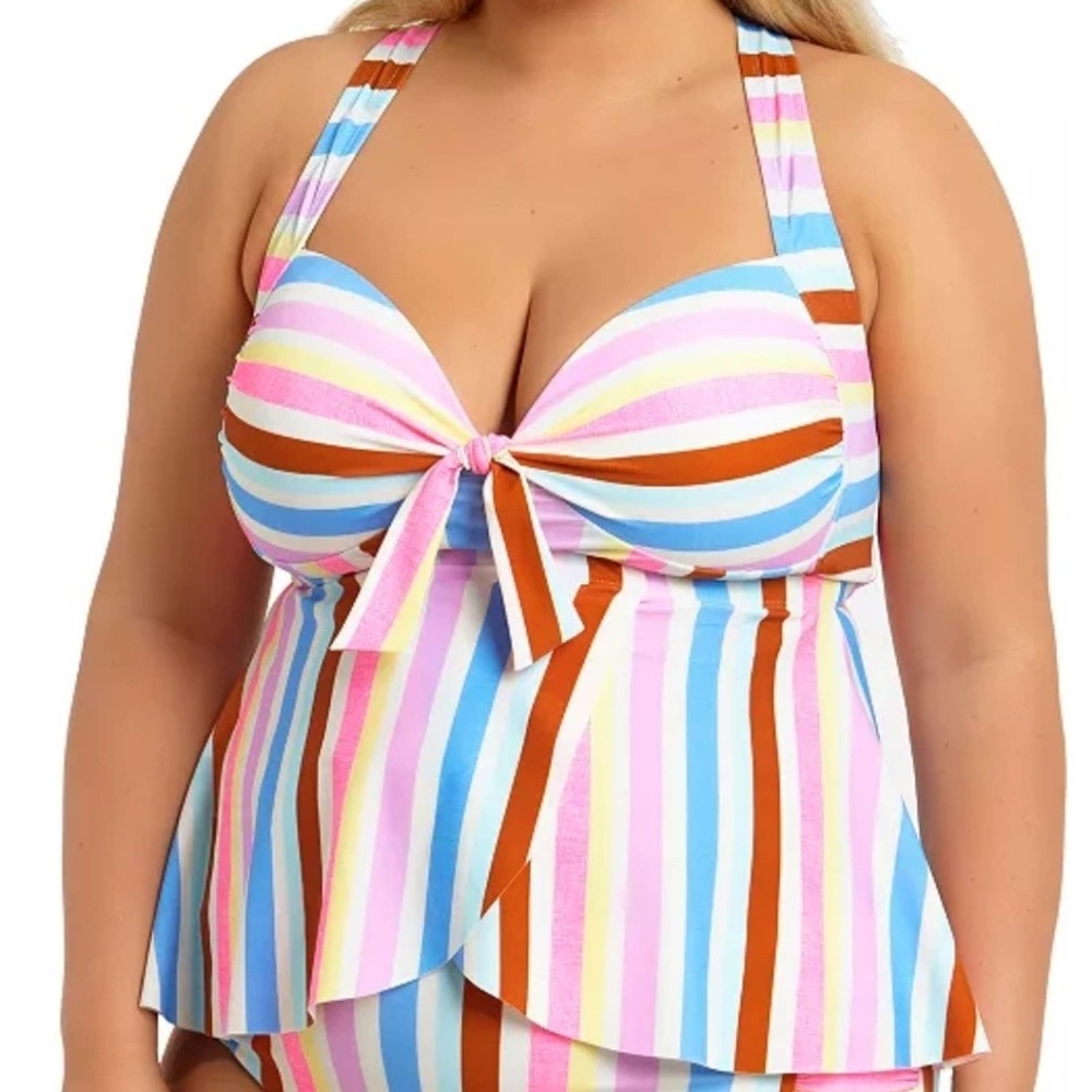 California Waves Linen Stripe Tankini Top